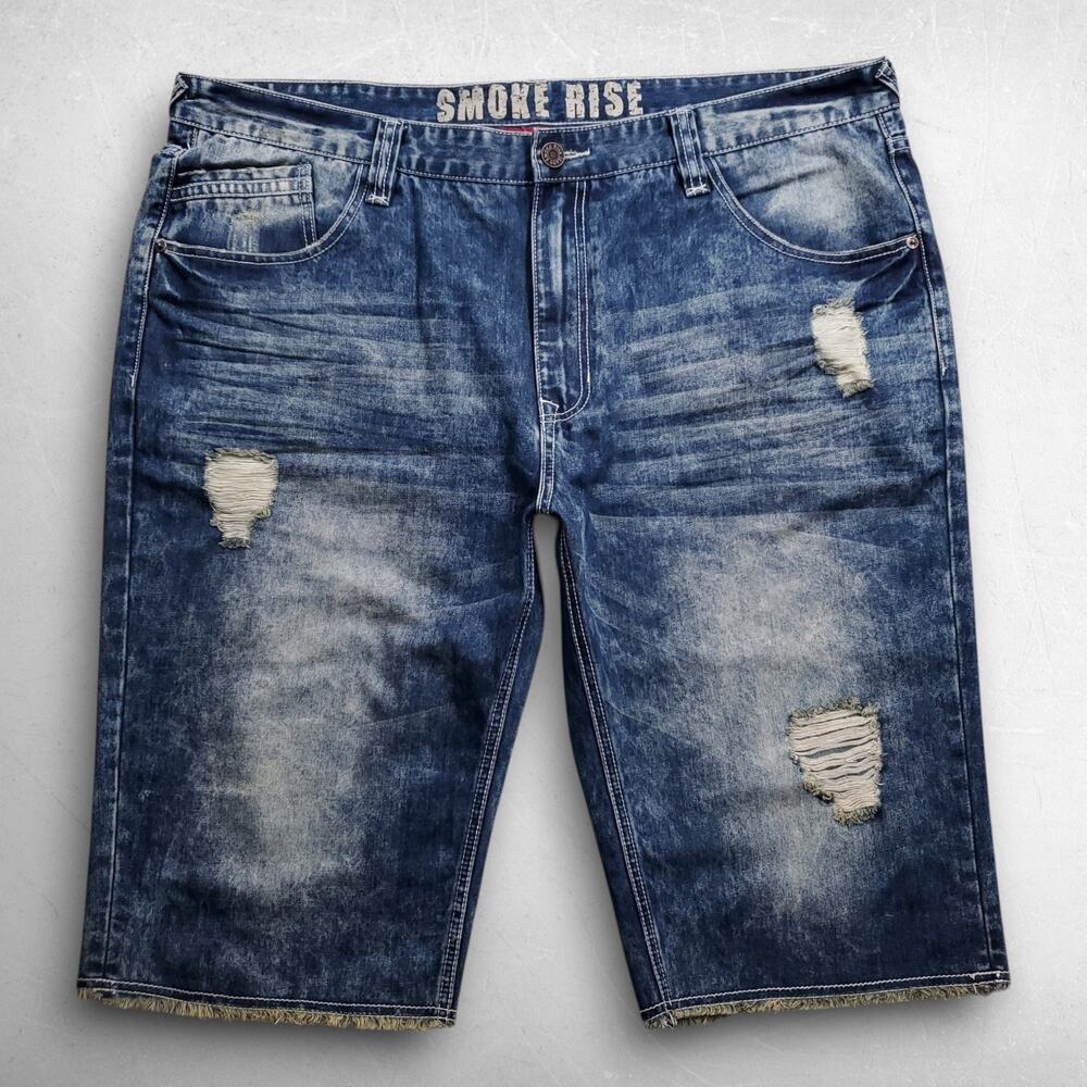 Smoke Rise Denim Bermuda Shorts Men 44 Blue Distressed Acid Wash Grunge Y2K